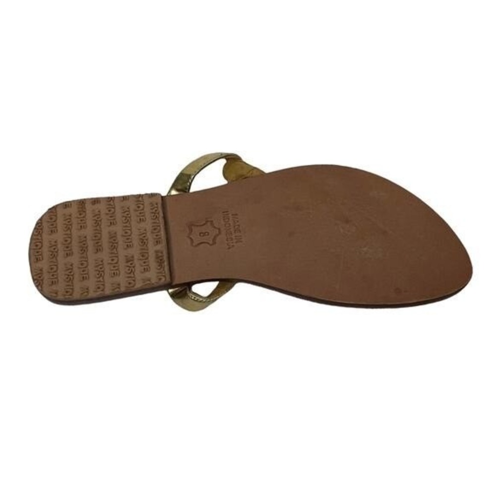 Mystique Gold Leather Jeweled Thong Sandals Orange Faux Turquoise Crystal Flat - Picture 10 of 11